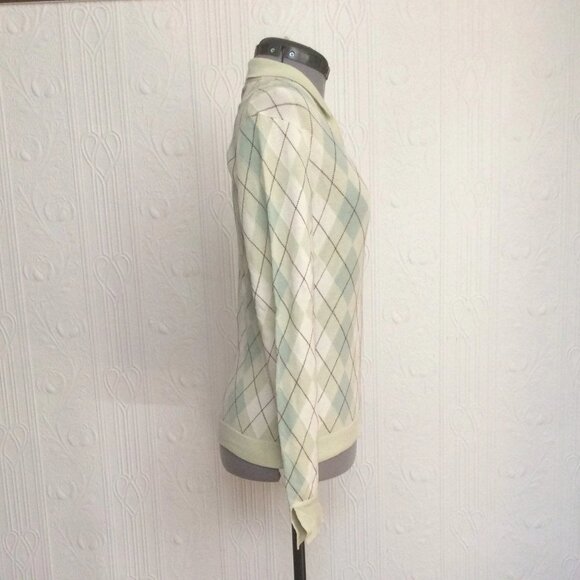 Vintage Aquascutum cotton argyle long sleeves polo long sleeve rugby shirt top - Picture 2 of 4